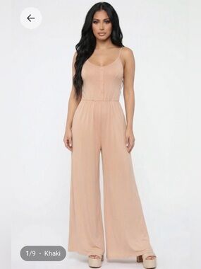 Sleeveless Wide-Leg Jumpsuit in Khaki